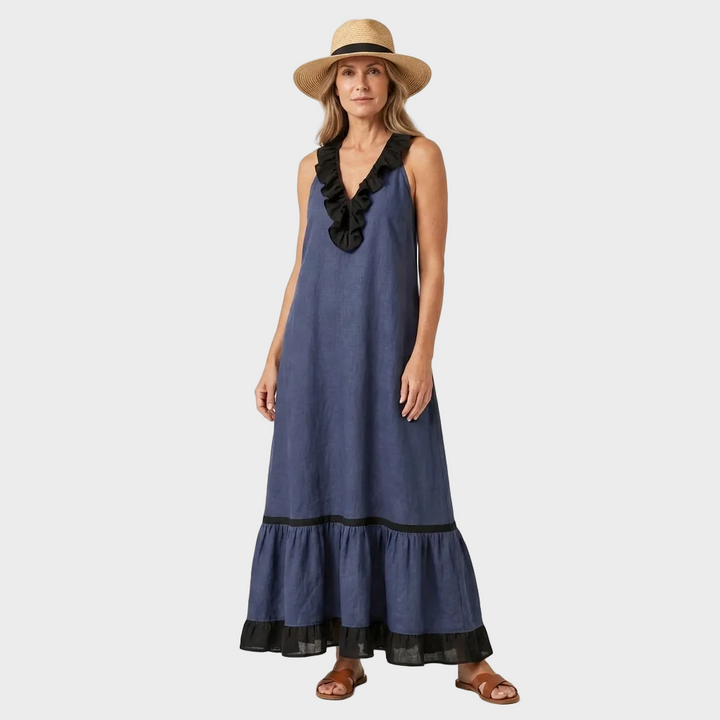 Amelia – Elegantna Lanena Dolga Obleka