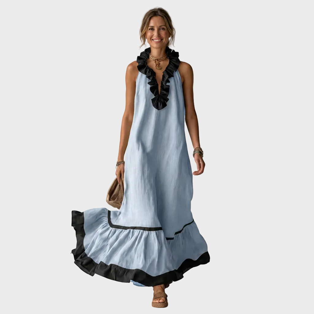 Amelia – Elegantna Lanena Dolga Obleka