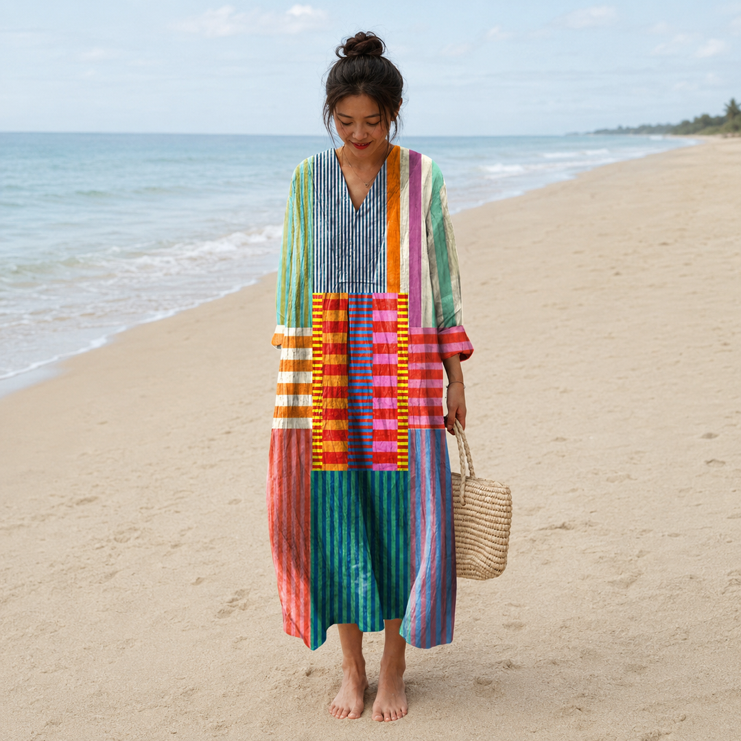 Kaja – Barvita Patchwork Midi Obleka
