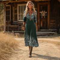Maja – Sproščena Zelena Boemska Maxi Obleka