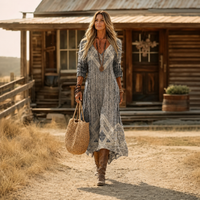 Nina – Siva Geometrijska Boemska Maxi Obleka