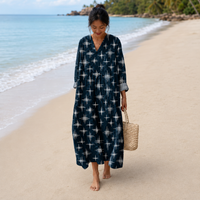Nives – Temno Modra Geometrijska Maxi Obleka