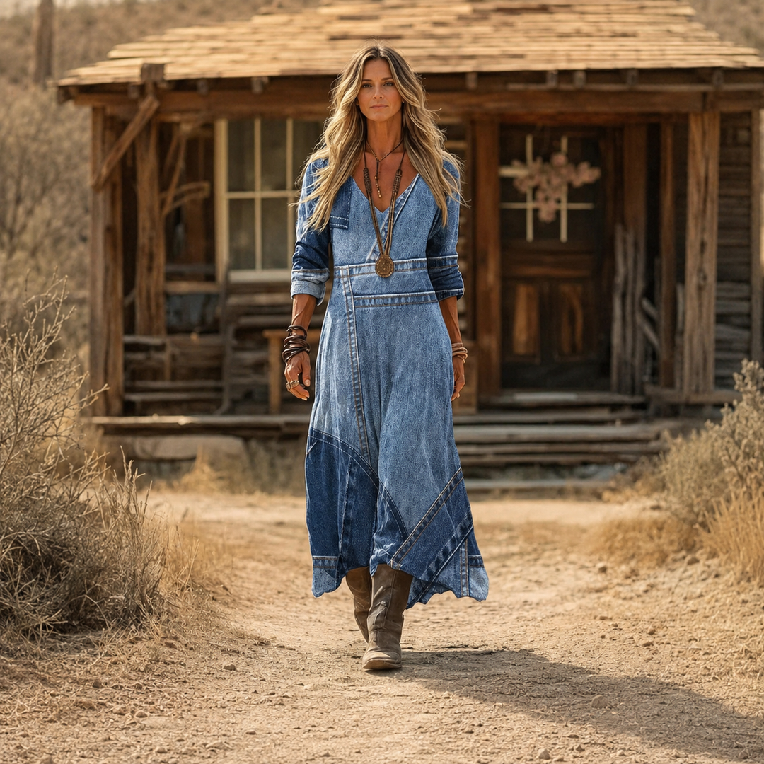 Polona – Modra Boemska Maxi Obleka