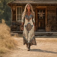 Sara – Kremna Boemska Maxi Obleka