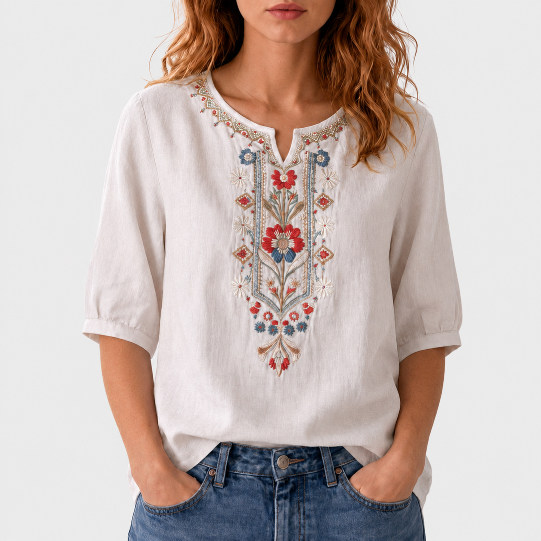Seraphina cvetlično vezena bluza – bela