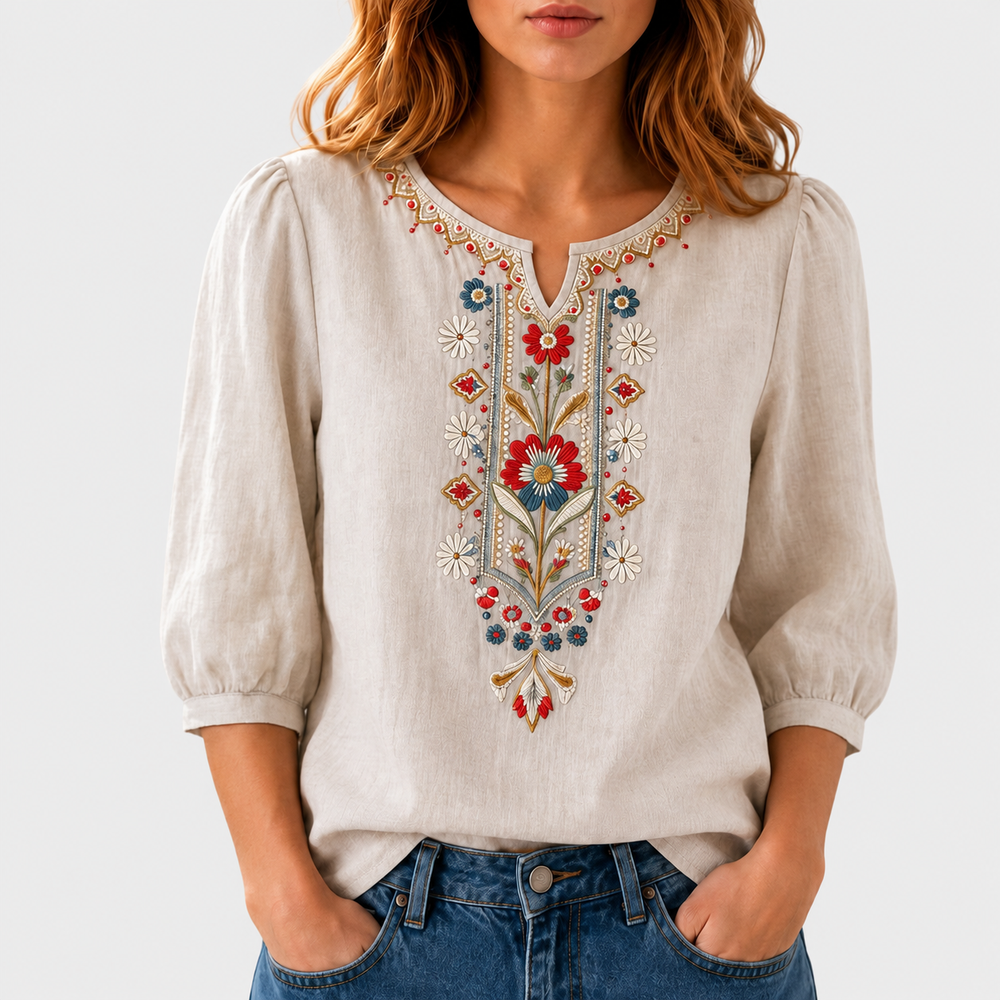 Seraphina cvetlično vezena bluza – bež