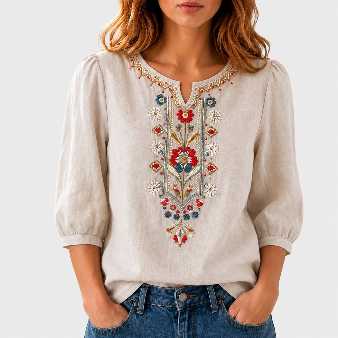 Seraphina cvetlično vezena bluza – bež
