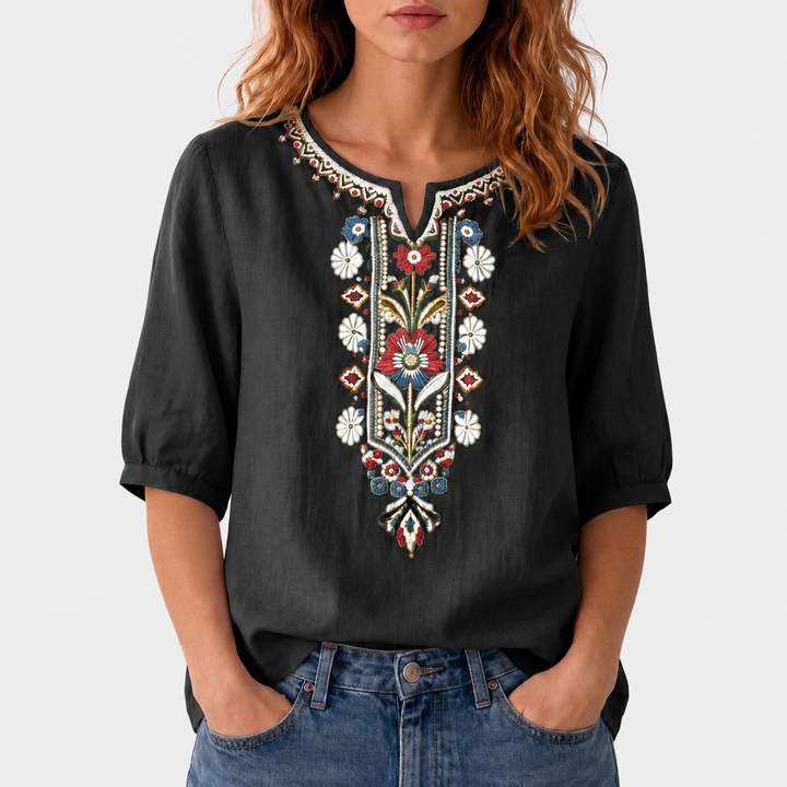 Seraphina cvetlično vezena bluza – črna
