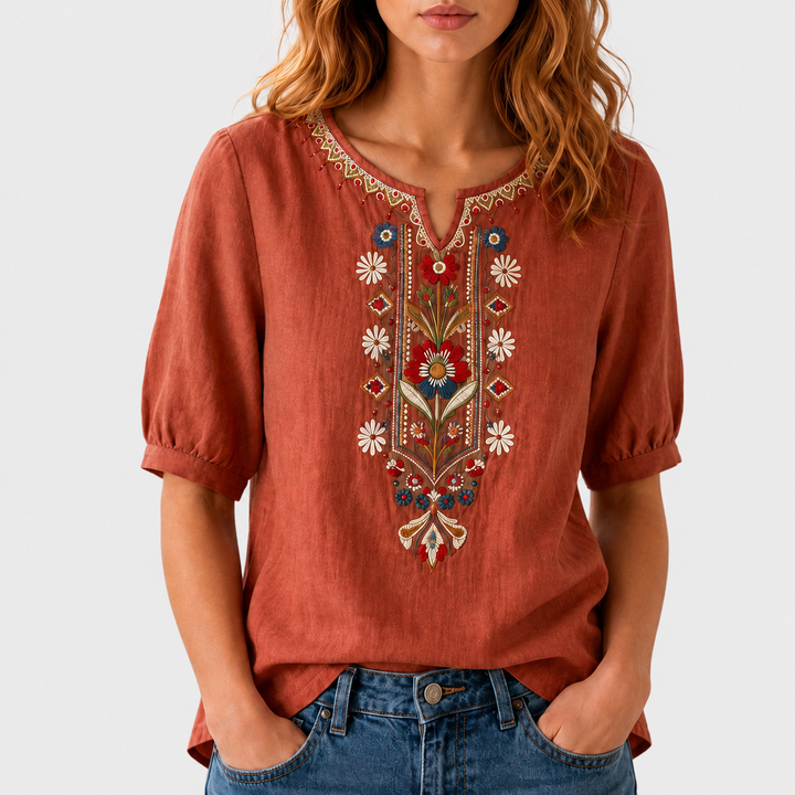 Seraphina cvetlično vezena bluza – oranžna