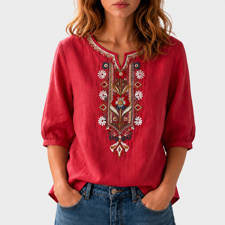 Seraphina cvetlično vezena bluza – rdeča
