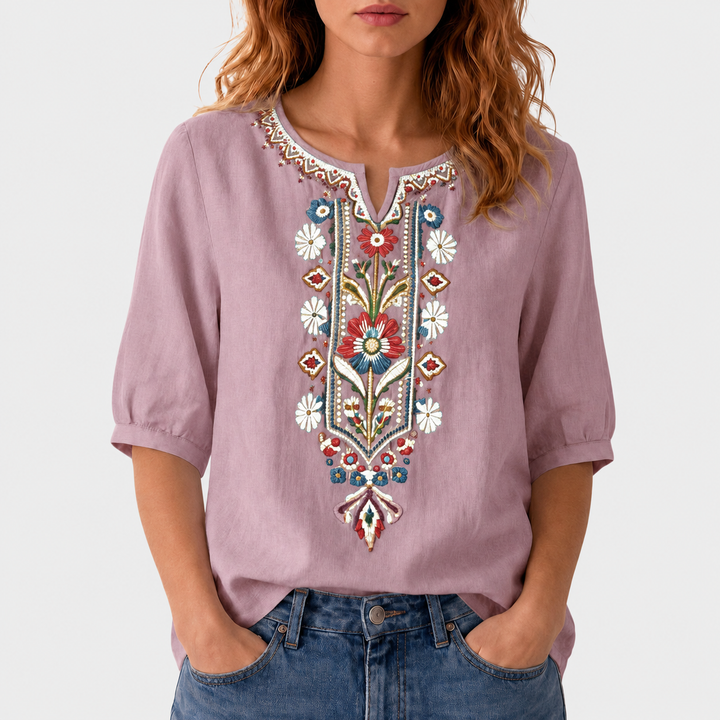 Seraphina cvetlično vezena bluza – roza