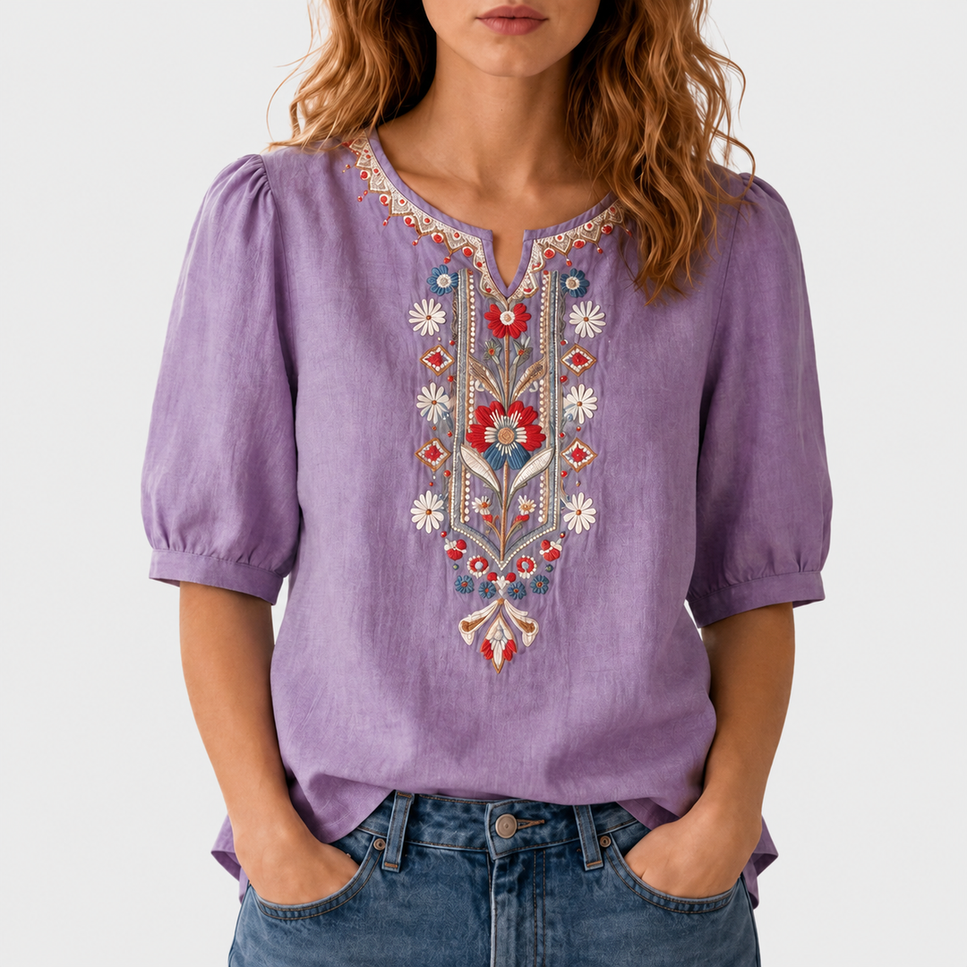 Seraphina cvetlično vezena bluza – vijolična