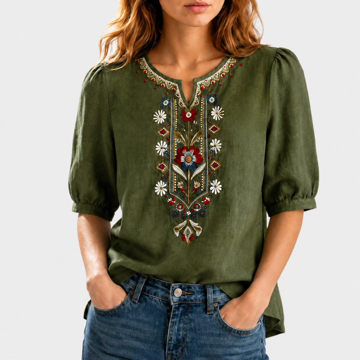 Seraphina cvetlično vezena bluza – zelena