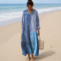 Simona – Modra Patchwork Midi Obleka