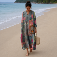 Tadeja – Siva Patchwork Maxi Obleka