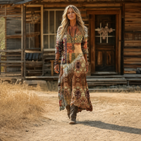 Tamara – Večbarvna Patchwork Boemska Maxi Obleka