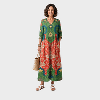 Zala – Vzorčasta Boho Midi Obleka Z Žepi